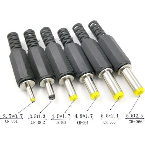 5PCS 2.5*0.7 3.5*1.3mm 4.0*1.7mm 4.8*1.7mm 5.5*2.1mm 5.5mm X 2.5mm Male Jack DC Power Plug Socket Jack Adapter Adaptor Connector