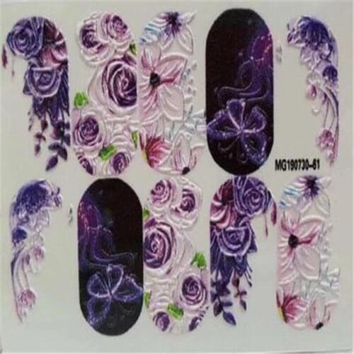 6d DIY Cubic Traceless Nail Stickers Hand Painted Empaistic Flowers Water Slide Nail Decals