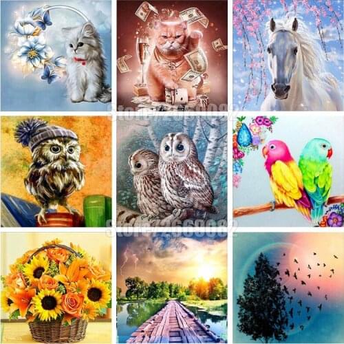 5D Diy Diamond Painting Cartoon Animal Landscape Diamond Embroidered Cross Embroidery Mosaic Christmas Decoration TT1032