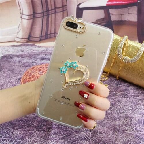 For Samsung S6 S7 S8 S9 S10 PLUS S10 Lite Note5 8 9 Love Phone Case Luxury Bling Rhinestone Diamond Soft Transparent Case