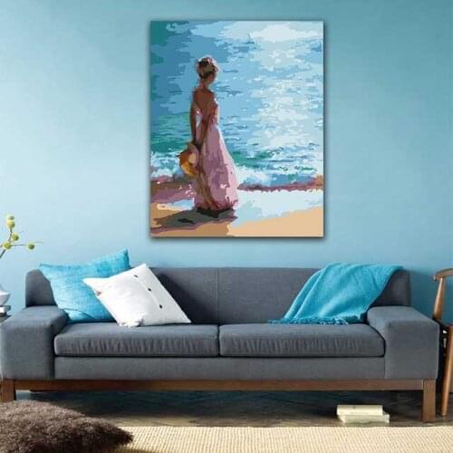 DIY colorings pictures by numbers with colors Beautiful woman the sea picture drawing painting framed Home