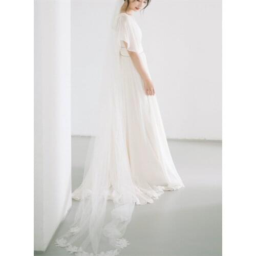 Simple Backless Sweep Train Wedding Dress Elegant Deep V Neck Chiffon A-Line Cap Sleeve Bridal Gowns vestidos de mairee Wedding