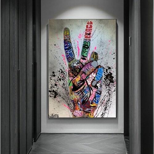 Graffiti Art Poster Print Painting Street Art Gesture Victory on Canvas Hand Gesture Wall Pictures for Living Room Home Decor