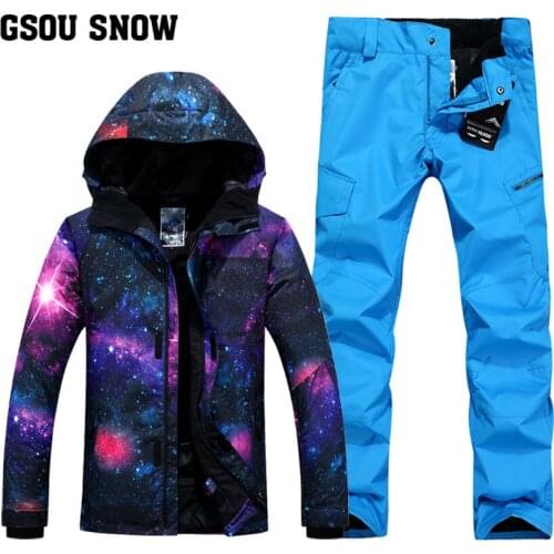 GSOU SNOW Mens Ski Suit Single Double Board Winter Thickening Warm Windproof Waterproof Breathable Ski Jacket Ski Pants For Men