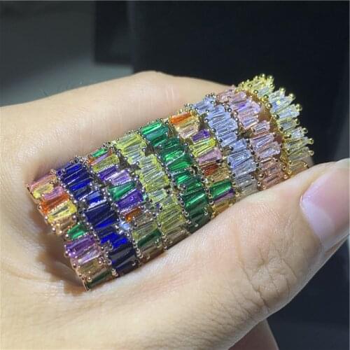 Eternity Ring Rainbow T-type AAAAA cz Stone 925 sterling Silver Luxury Party Wedding Band Rings for women Men bijoux Gift
