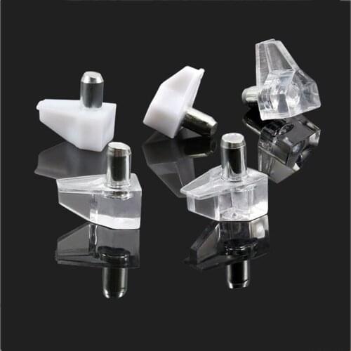 10pcs 5mm Clear Shelf Support Pegs Plastic Bracket Wooden Furniture Cabinet Studs Kit with Metal Fixed Pin Hardware Accessories