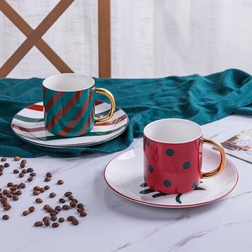 Brief fashion spotted line color ceramic coffee cup Novel art ceramic teacup