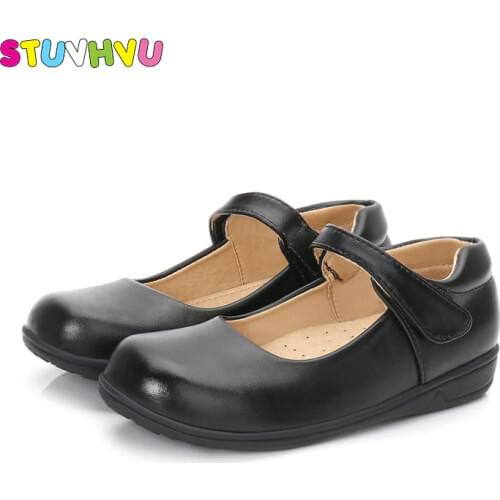 Girls leather shoes black white children shoes for boys girls school shoes spring autumn new rubber sole slip kids casual shoe