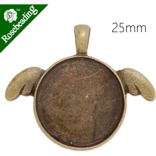 25mm Round Pendant tray,wings of an angel,Zinc alloy filled,shine silver plated,20pcs/lot-C4044