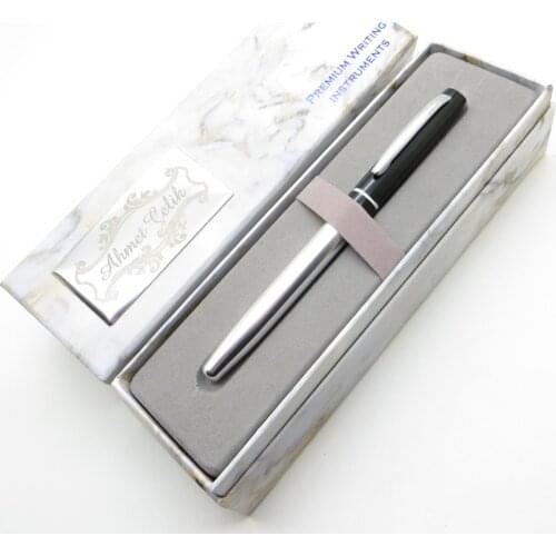 Wings Marble R282 Black Matte Chrome Roller Pen | İsme Special Pen | Gift Pen