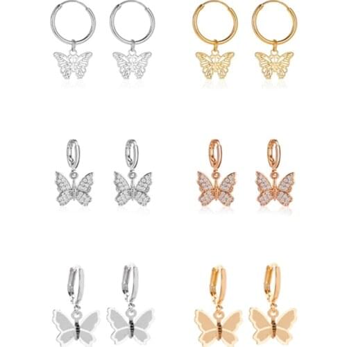 Hot Sell Butterfly Pendant Zircon Earrings For Women Girls Crystal Fashion Insect Stud Ear Jewelry Party Gifts