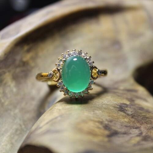 Liemjee Wholesale Personality Fashion Jewelry Green Agate Hollow Silver Plated Ring For Women Feature Concise Namour Charm Gift