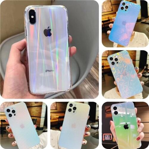 Fashion Gradient Rainbow Laser Case for iPhone 12 11 Pro XS Max Xr Transparent Hard Capa Funda for iPhone 8 7 6Plus Acrylic Case