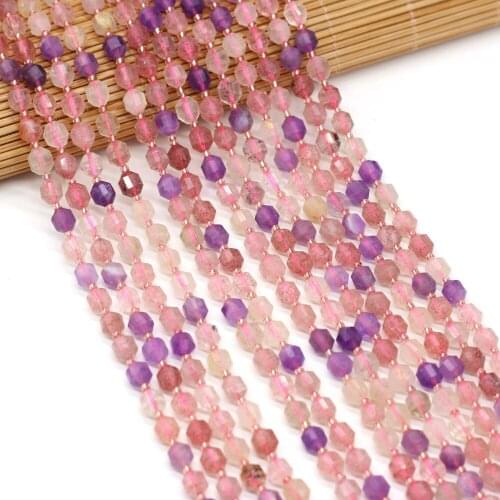 Natural Stones Strawberry Quartz Beaded Exquisite Olive Shape Faceted Energy Column Beads For DIY Jewelry Making Bracelet 6mm