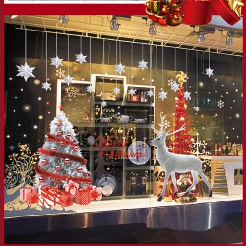 New Christmas Tree Large White Elk Sticker Shop Windows Home Windows Wall Sticker Wall StickerDecorations Poster Popular Deco