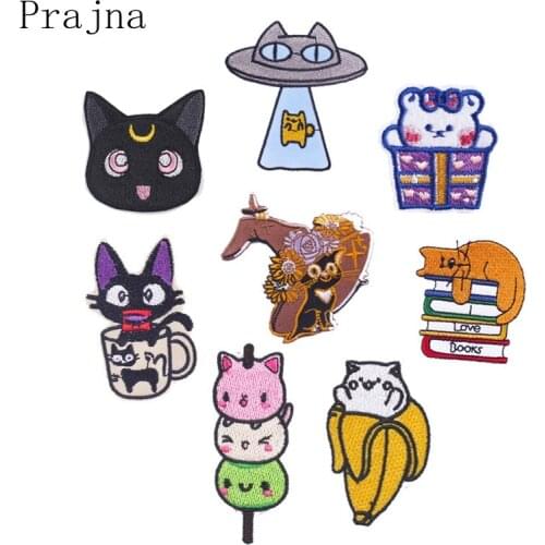 Prajna 8 PCS Cute Cat Patches On Clothes Cartoon Cat Embroidered Patches For Clothing Stickers Animal Patch Applique Badges