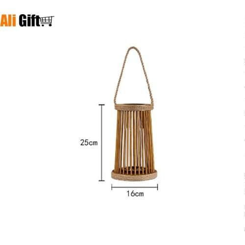 Simple Modern Hand-held Wooden Candlestick Willow Woven Leprosy Rope Wind Lamp Courtyard Living Room Craft Candle Lantern Holder