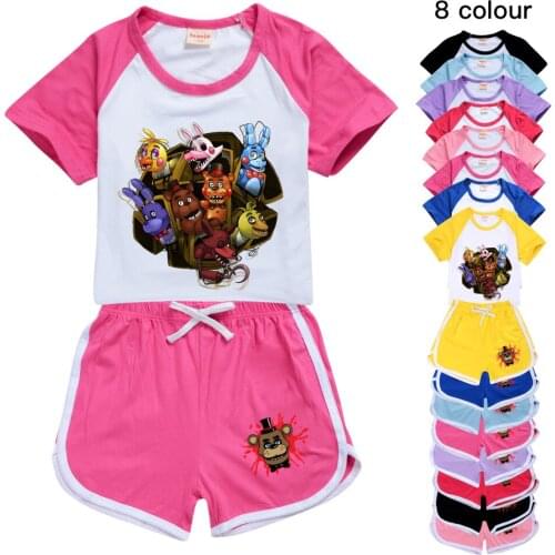 Five Night Drop ShippingT-shirt Shorts Casual Sports Suit Girls Clothing Set Baby Boys Homewear Suit Big Kids Summer FNAF Tshirt