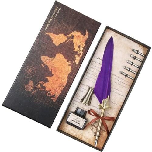 1set Retro Vintage Calligraphy Feather Dip Pen Writing Ink Set Stationery Quill Fountain Pens Creative Vintage Pen Without Ink
