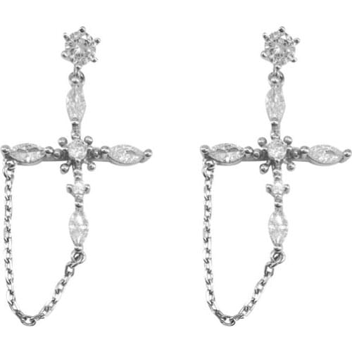 925 Sterling Silver Diamond Ear Cuff Renaissance Cross Female Retro Earrings Fashion All-Match Jewelry Accessories