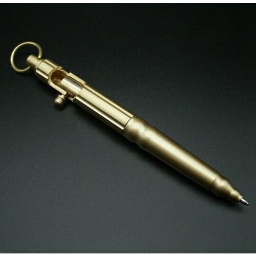 Solid Brass EDC Bolt Action Ball Point Pen Unisex Tactical Pens Gold Metal Copper Keychains Accessories Key Chain Halloween Gift