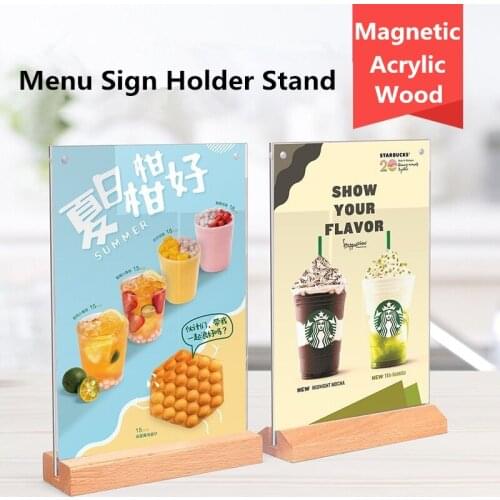 A4 Tabletop Wooden Menu Sign Holder Board Counter Display Stands Photo Poster Frame Equipment For Restaurants Stores 8.5x11