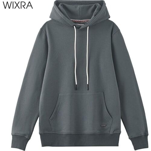 Wixra Womens Heavy Basic Hooded Sweatshirts 100% Cotton Pullovers Long Sleeve Autumn Spring Casual Street Wear Classic Men Tops