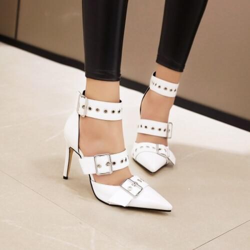 Microfiber Pumps Women Pointed Toe Belt Buckle Stiletto High Heels Fashion Sandalias mujer 2020 Pointed Toe Party Shoes Ladies