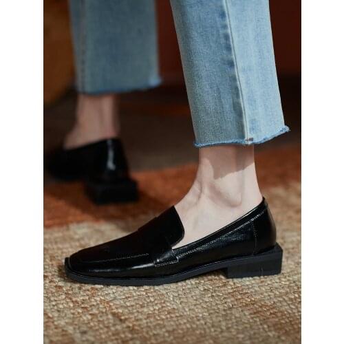 EshtonShero New Womens Lofers Shoes Black Mules Female Pump Square Low Heels Platform Slip On Ladies Casual Footwear