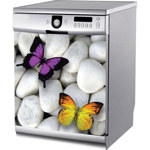 Creative 3D Butterfly On Cobble Pattern Dishwasher Refrigerator Freeze Sticker Fridge Door Cover Wallpaper Kitchen Wall Stickers
