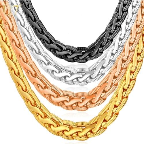 U7 Quality Gold Color Men Jewelry Necklace Wholesale Unique Design Trendy 6 MM 55 CM Snake Chain Necklace N333