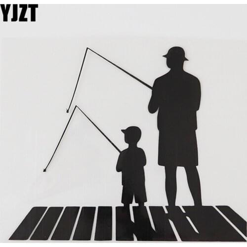 YJZT 13.9CMX11.5CM Fishing Father Son Silhouette Vinyl Car Sticker Black/Silver 8A-0954