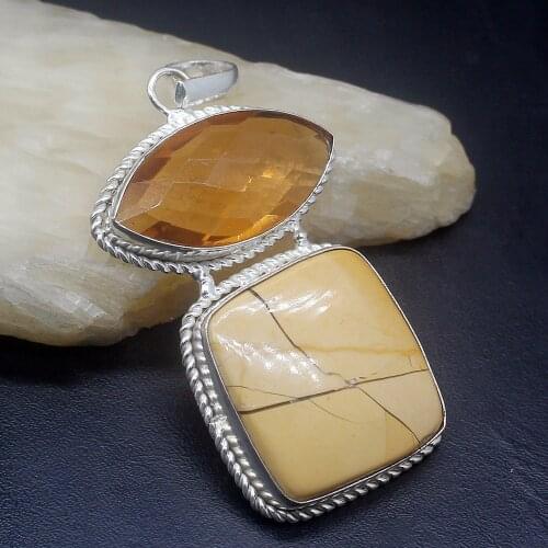 Gemstonefactory Jewelry Big Promotion 925 Silver Natural Ocean Jasper Honey Topaz Women Ladies Mom Gifts Necklace Pendant 0416