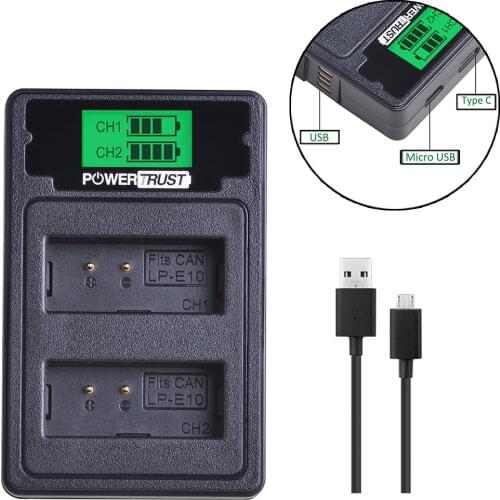 LP-E10 Battery charger for Canon EOS Rebel T3, T5, T6, T7, Hi, Kiss X50, X70, X80, X90, 1100D, 1200D, 1300D, 1500D, 3000D DSLR