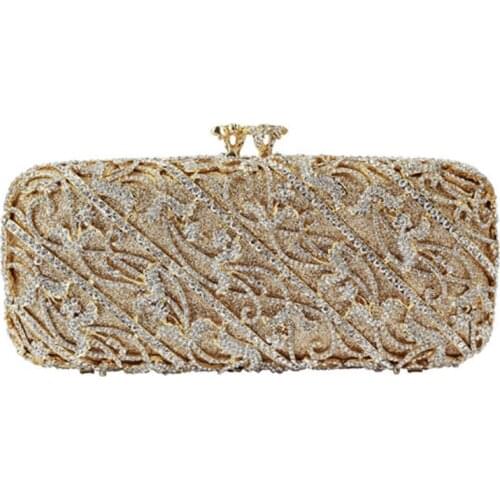 Womens Gold red blue Evening Night Club Crystal Clutches Bags Metal Hard Case Diamond Wedding Bridal Shoulder Handbags Purse