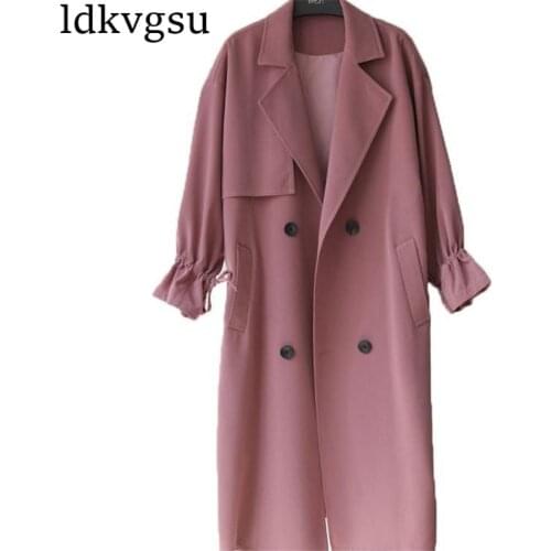 2021 New Hot Spring Autumn Trench Coats Women Clothing Overcoats Fashion Long Sleeve Turn-Down Collar Outerwear XS-XXL v328