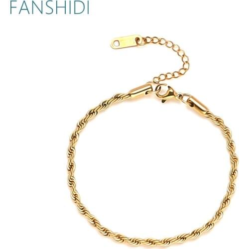 FANSHIDI Twist Chain Stainless Steel Bracelet Fine Texture Women Jewelry Gold Color Bracelet en acier inoxydable