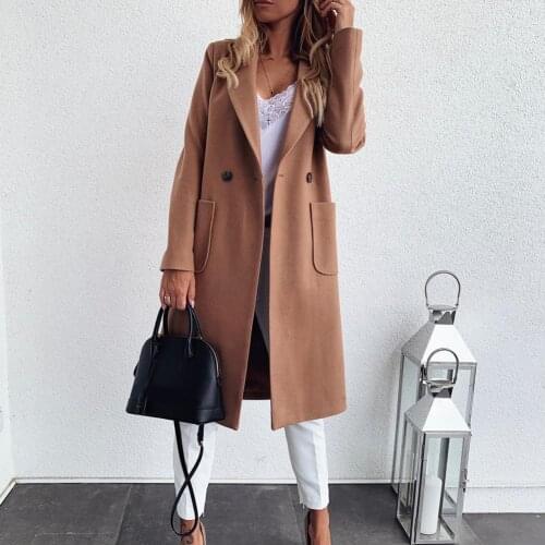 2021 Women Autumn Winter Lapel Collar Buttons Pockets Long Coat Warm Jacket Overcoat Womens clothing женская куртка femme veste