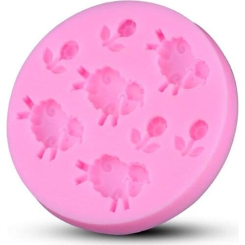 1PC Round Shape Lamb and Flower Chocolate Mold 3D Silicone Sheep Cake Mould Kitchen DIY Sugarcraft Decorating Tools
