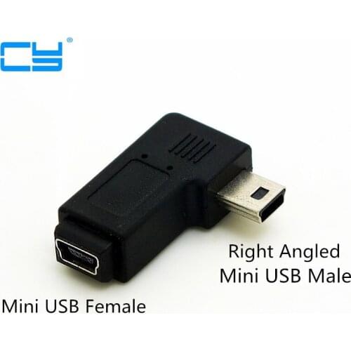 1pcs/lote Direito angular de 90 graus mini usb macho para mini usb femea MF extensao adaptador de conector do Cabo