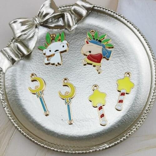 10PCS Cartoon character star moon magic wand Enamel Charms Design Pendants Charm For DIY Women Earrings Jewelry Making Accessory