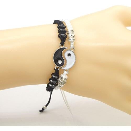2 pair GF Yin Yang Bracelet Zen Peace Jewelry for BFF Friendship Man, Woman, Adjustable Drawstring Ying Yang Lucky Bracelet L40F