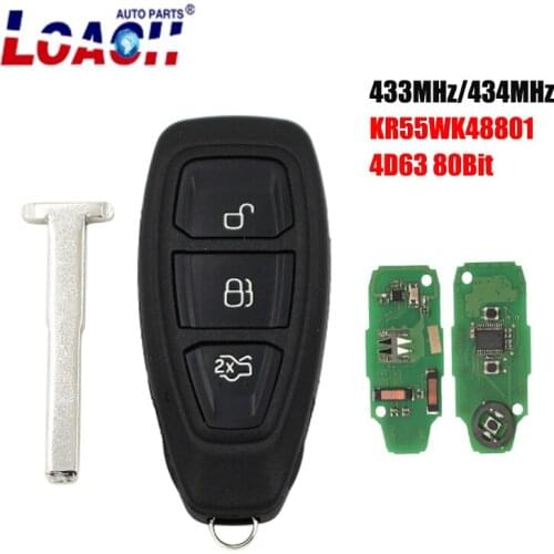 3Button Smart keyless Remote car Key 434MHz for Ford Focus C-Max Mondeo Kuga Fiesta B-Max 4D63 80Bit FCC ID: KR55WK48801