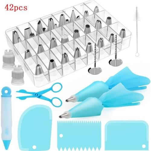 42 Pcs/set Cake Icing Bag Piping Nozzles Mousse Decorating Kit Pastry Bakery Icing Tool Set