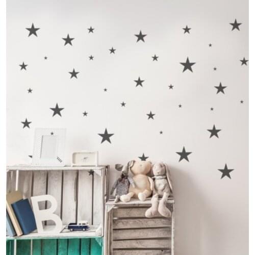 80Pcs Wall Sticker Pvc Silver Gray Star Baby Girl Room Ornament Decorative Vinly Murals Home Office Kid Room Decoration Art