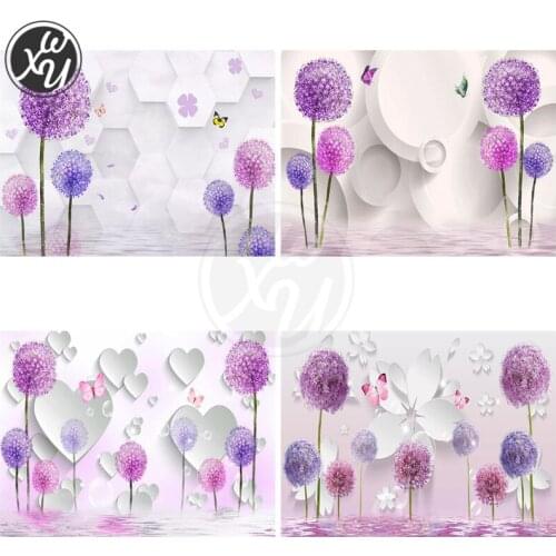 Purple Dandelion Diamond Mosaic Diy Diamond Painting Cross Stitch Embroidery Needlework Round Square Drill for Family Decoration