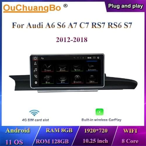 Ouchuangbo 4G Car Radio GPS Audio Android 10 For 10.25 Inch Audi A6 S6 A7 C7 RS7 2012-2018 With 1920*720 8 Core 8GB 64GB