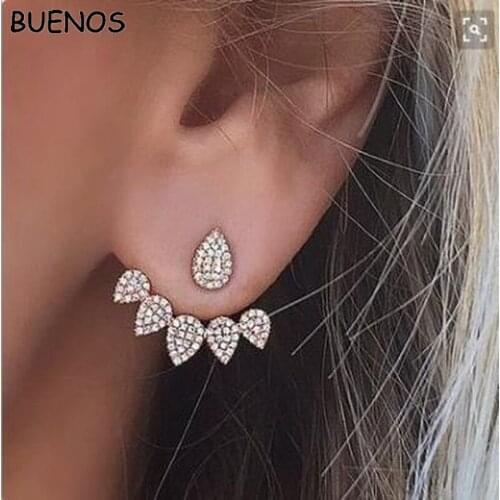 BUENOS 2019 Charm Crystal Flower Earrings For Women Fashion Jewelry Double Sided Earrings Gift For Party Best Friend