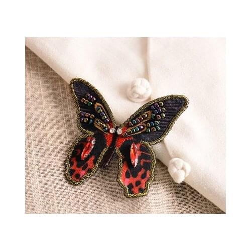 2pcs Butterfly crystal rhinestone bead sequins patch sew on lace neckline collar clothes decoration applique accessories Diy