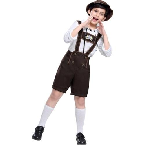 Fast delivery Children Oktoberfest Costume Lederhosen Bavarian Beer Festival Cosplay Halloween Costume Christmas gift for boy
